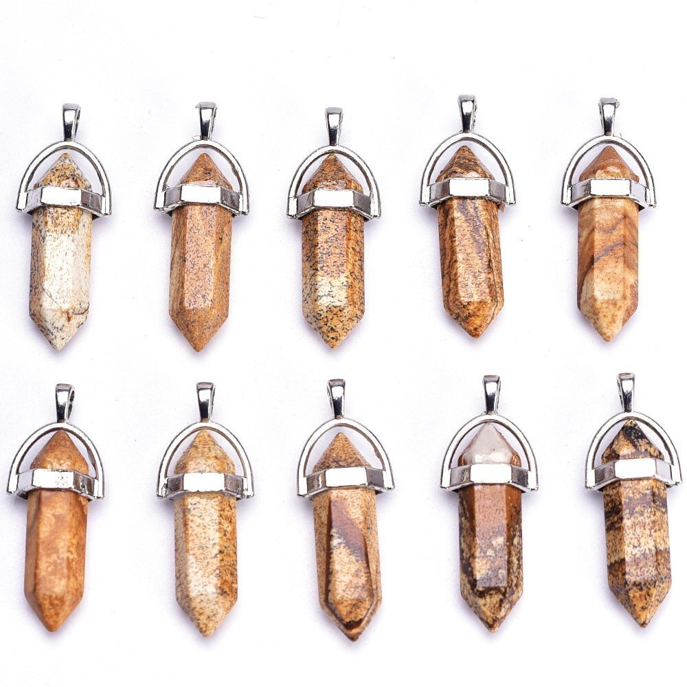 3538 Genuine Quartz Stone Pendants Pointed Hexagonal Shape Crystal Gemstone